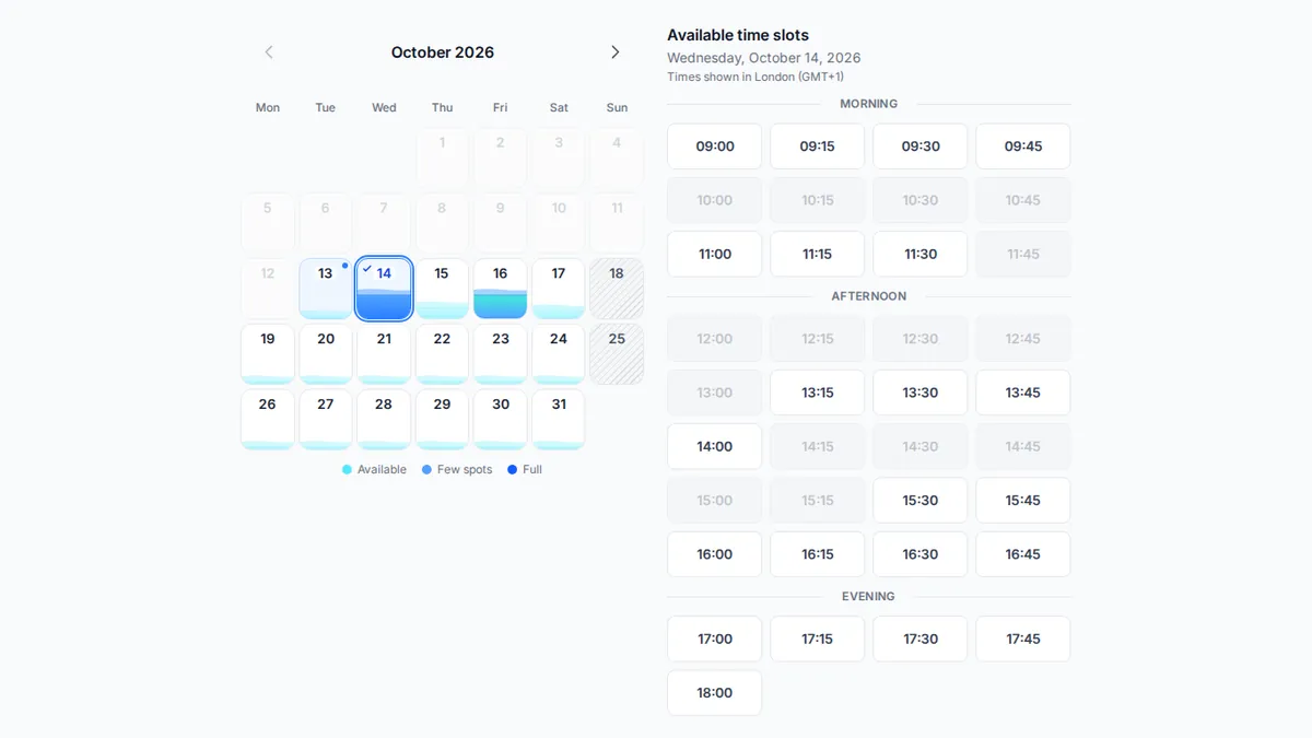 yAppointment client-facing online booking interface with service selection