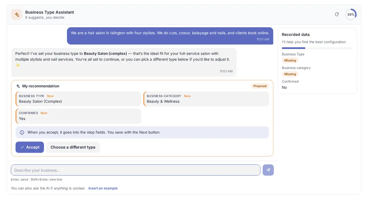 yAppointment Smart Setup Guide conversation interface building business configuration